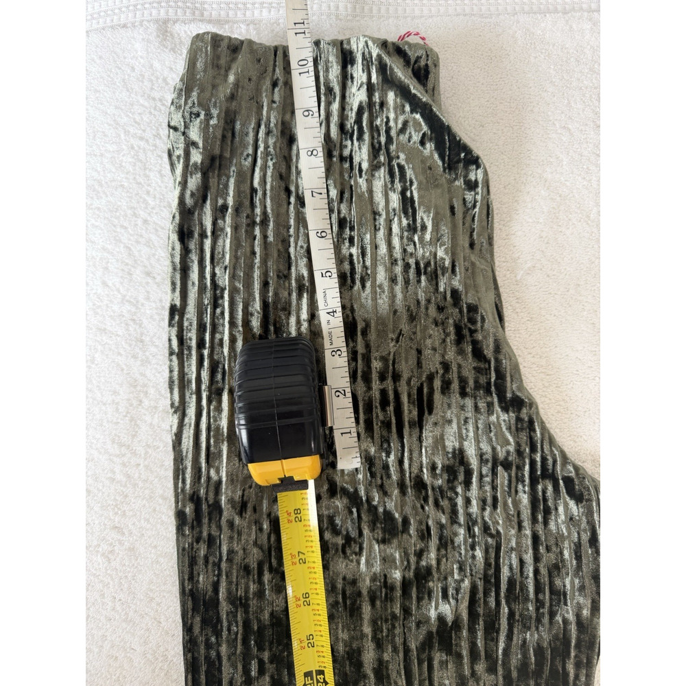 NWT Umgee Olive Green Pleated Crushed Velvet Wide Leg Pants Flare High Waist S - Picture 8 of 13